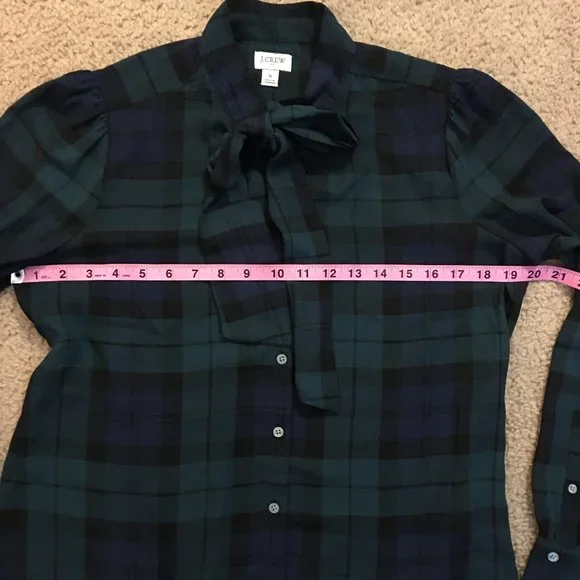 J.Crew Factory plaid button up bow blouse - Picture 5 of 6